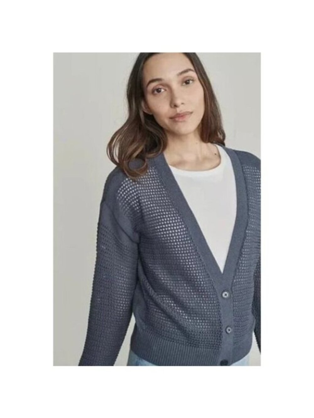 Elizabeth And James Navy Blue Open Knit Button-Front Cardigan
